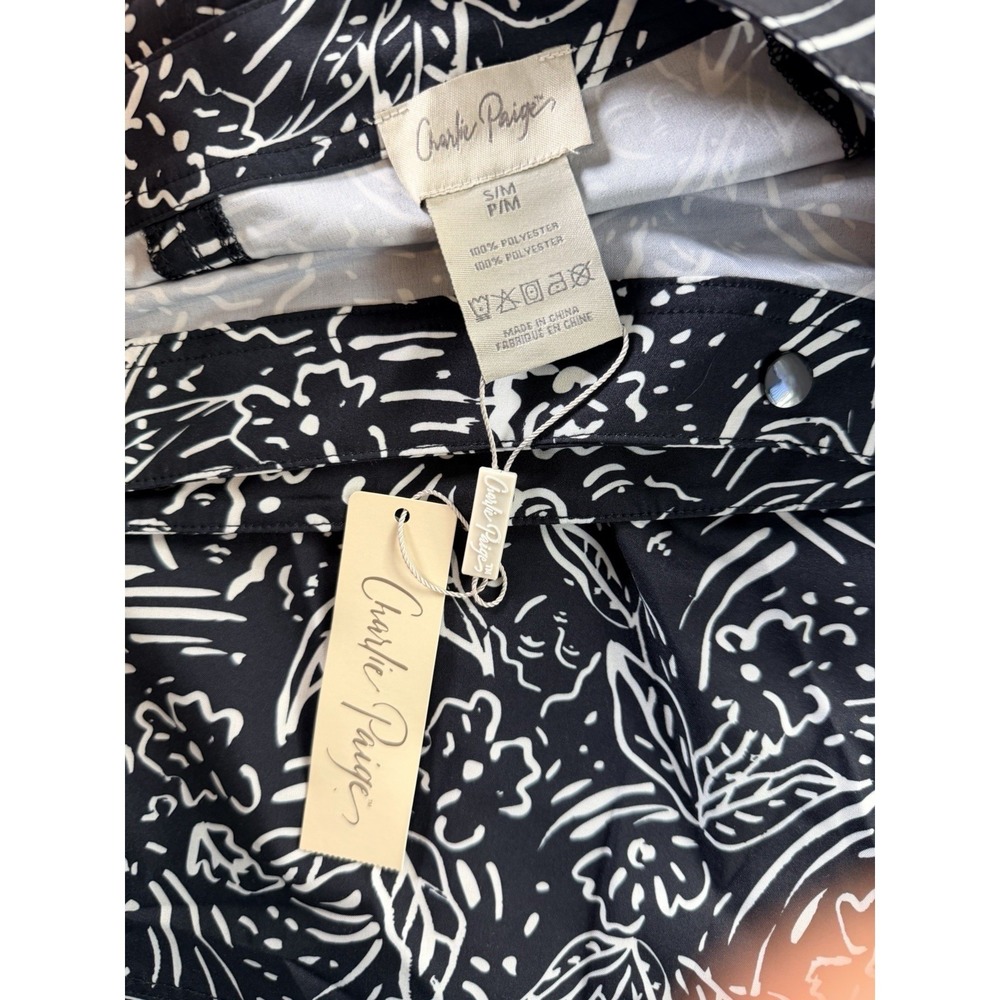 Charles Paige Black White Floral Adjustable Casual Mini Skirt S/M - Picture 5 of 9
